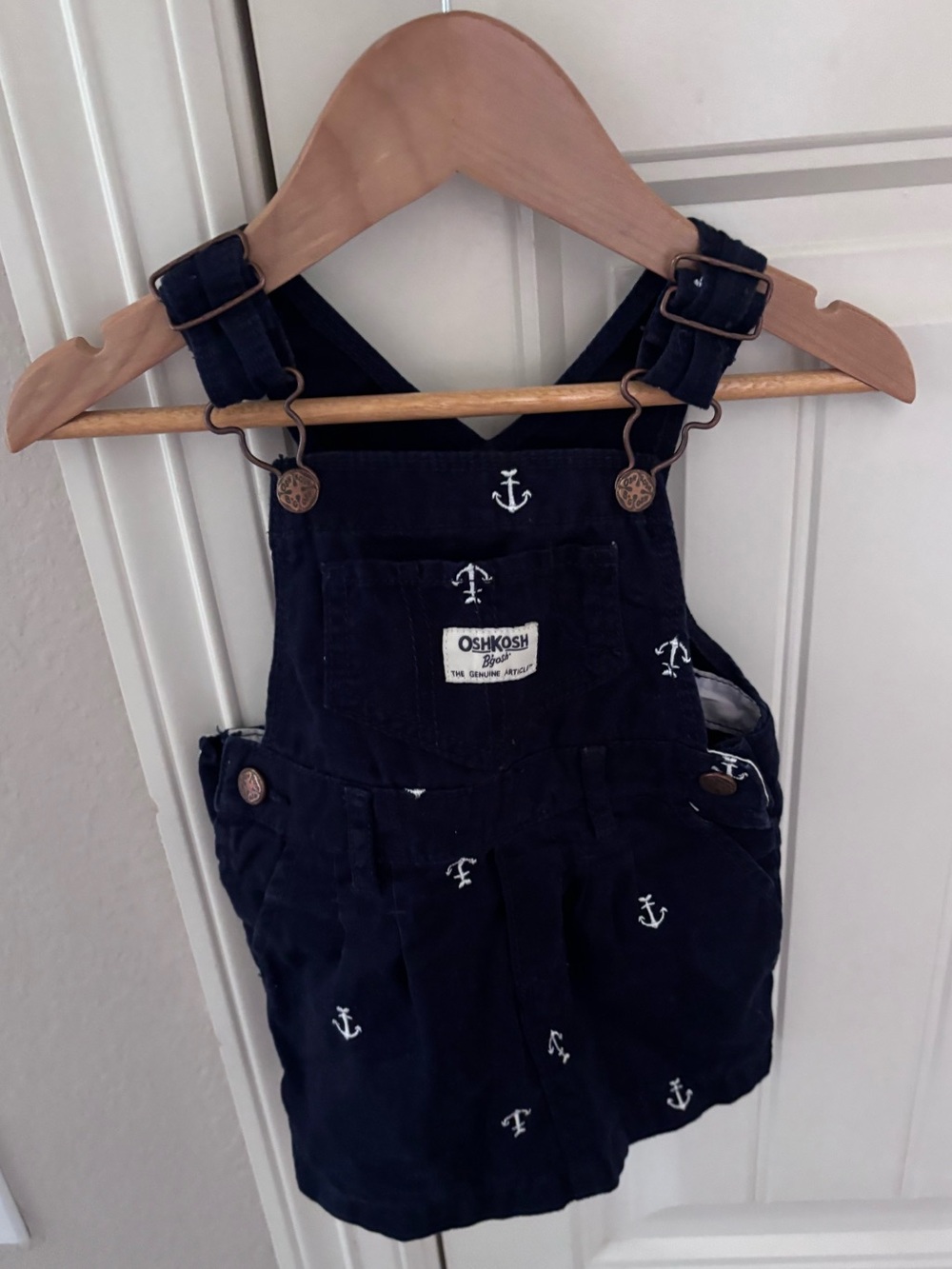 OshKosh B'gosh Navy Overalls Dress with White Anchor Embroidery